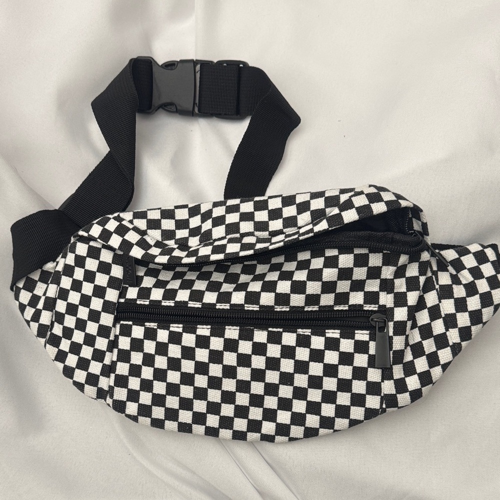 Checkered Black and White Belt Bag